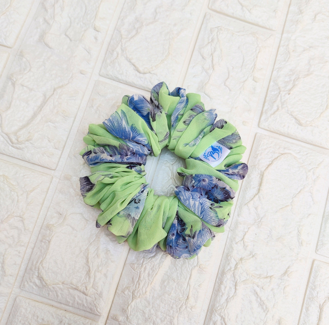 Sage Bloom – Georgette Fluff Scrunchie