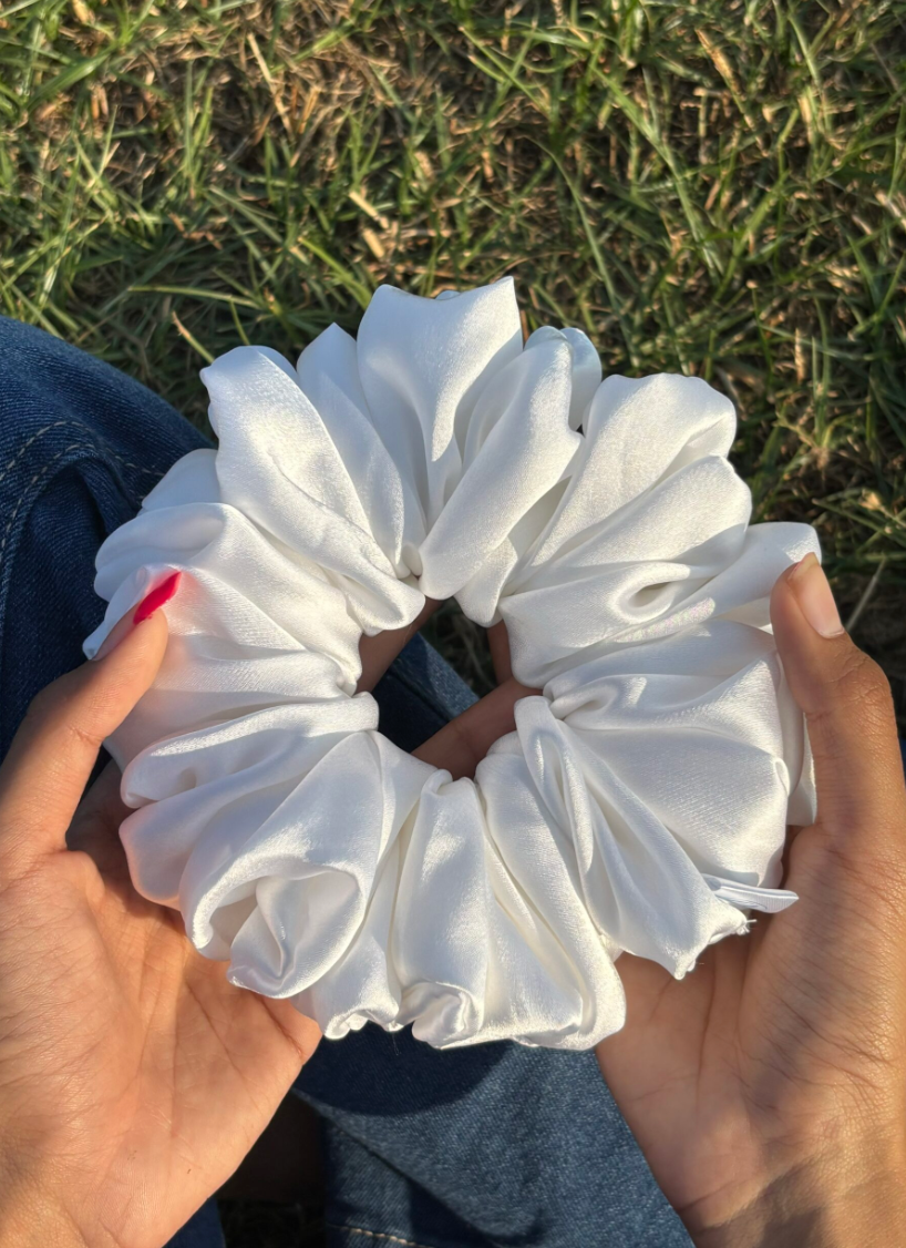 White Cloud Satin Scrunchie