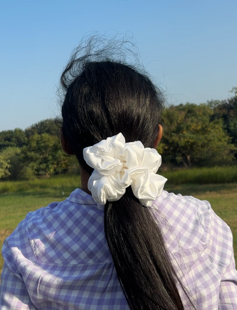 White Cloud Satin Scrunchie