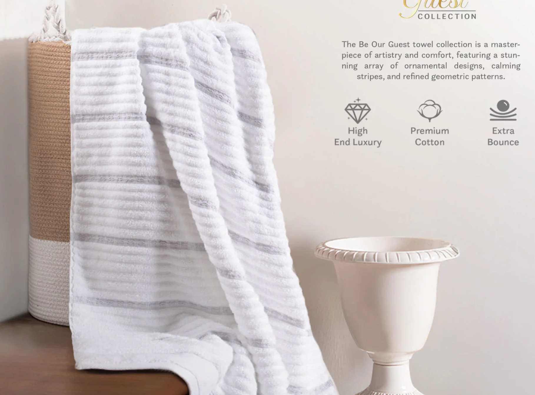 Nectorsoft Be Our Guest 1 Pc Bath Towel, Celise, White| 625 GSM Cotton