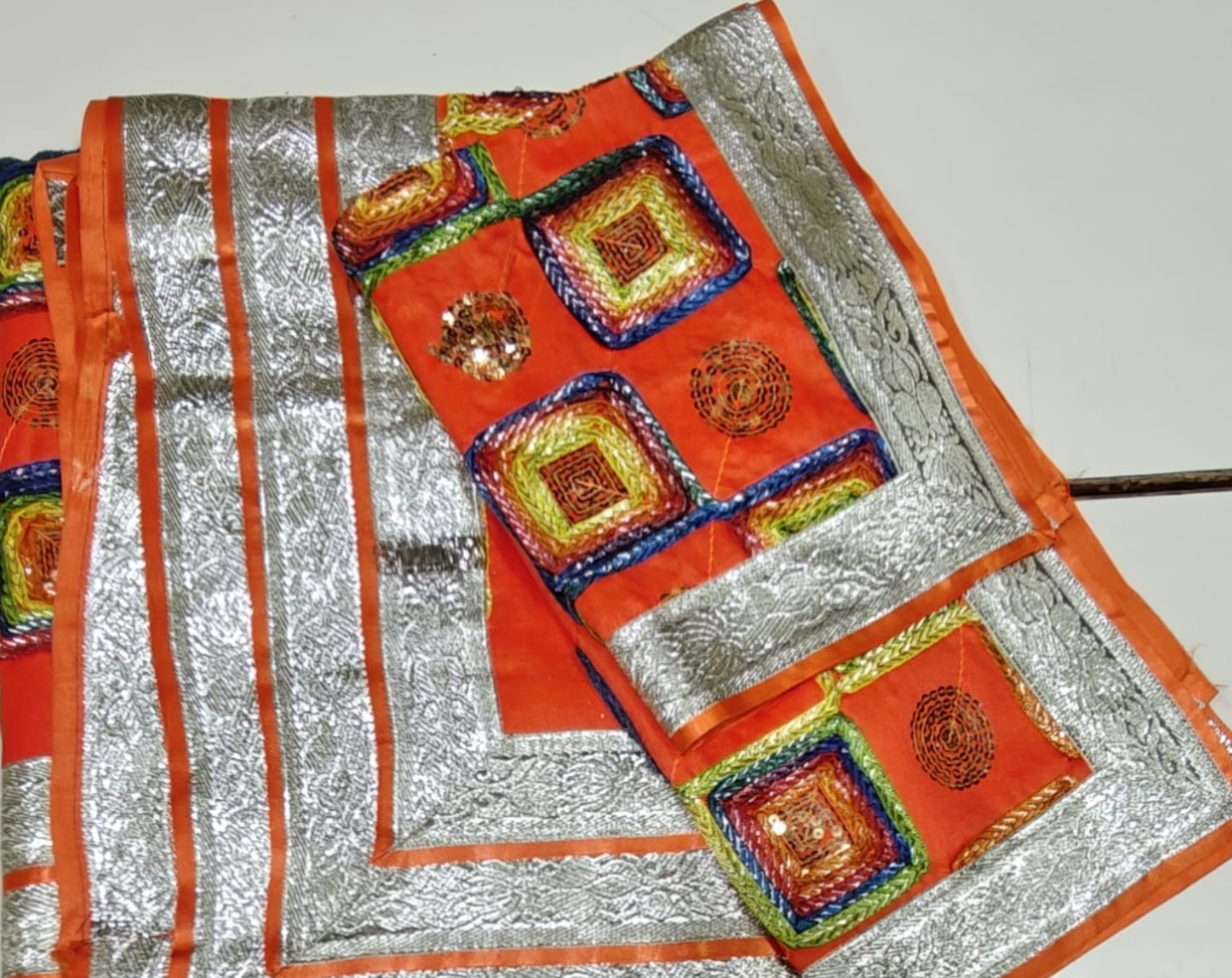 Orange Multicolour Square Motif Rumala Sahib