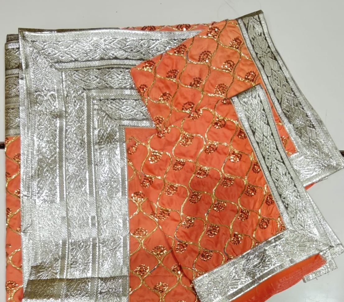 Orange Sequin Net Rumala Sahib