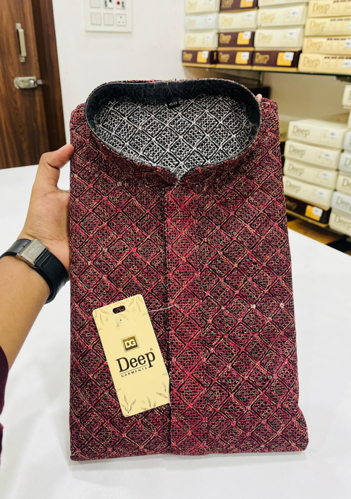 Ruby Red Diamond Kashmiri Print Kurta