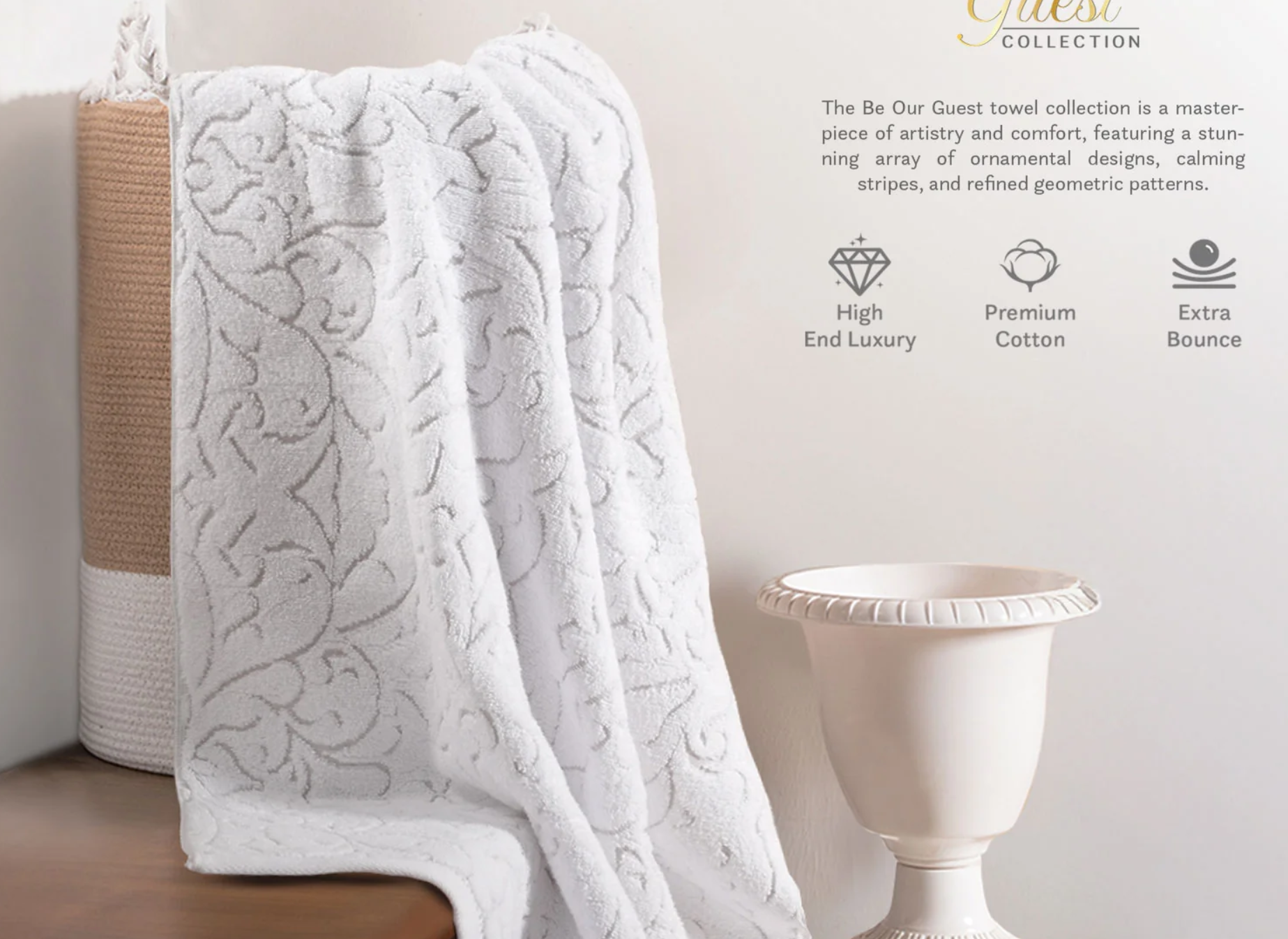 Nectorsoft Be Our Guest 1 Pc Bath Towel, Curate, White| 625 GSM Cotton