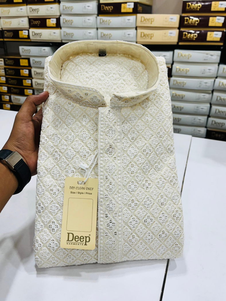 White Rayon Golden Sequence Kurta