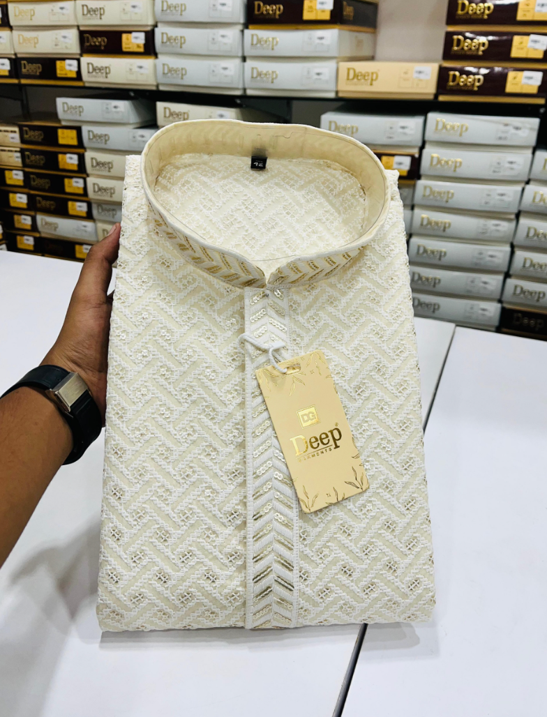 White Rayon Golden Sequence Kurta