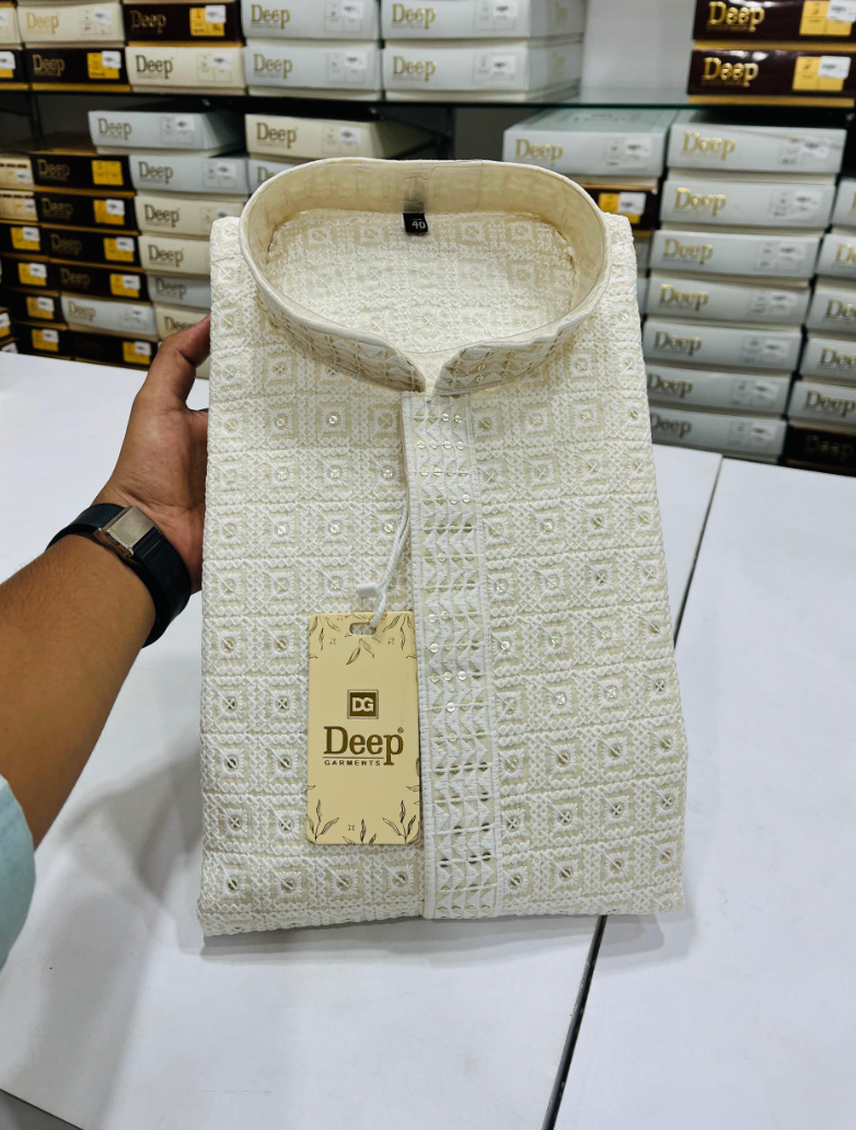 White Rayon Golden Sequence Kurta