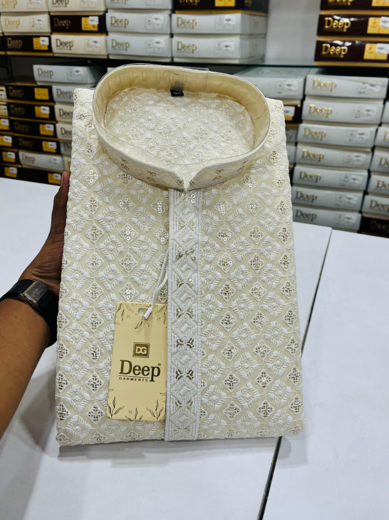 White Rayon Golden Sequence Kurta